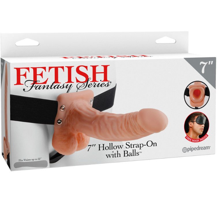 FETISH FANTASY SERIES - 7 HOLLOW STRAP-ON WITH BALLS 17.8CM NATURAL - Arneses - El Arte del Placer