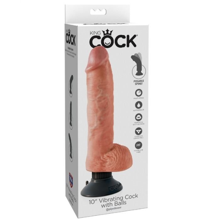 KING COCK - DILDO VIBRADOR CON TESTÍCULOS 25.5 CM COLOR NATURAL - JUGUETES BIENESTAR - El Arte del Placer