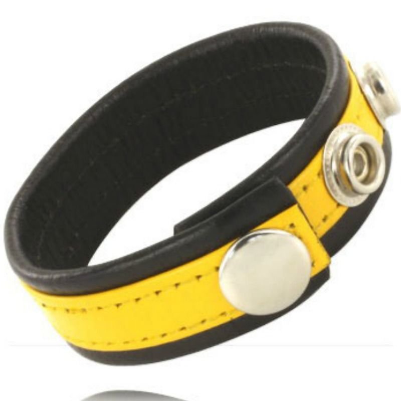 LEATHER BODY - CORREA CUERO AJUSTABLE PENE AMARILLO-NEGRA - Accesorios para el pene - El Arte del Placer