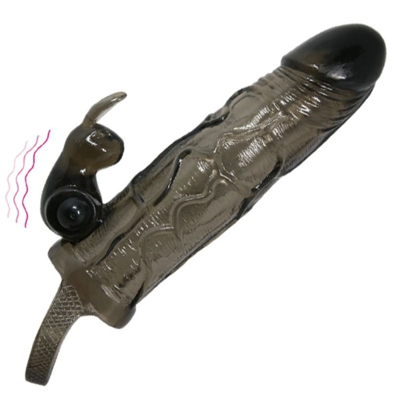 BAILE - BRAVE MAN FUNDA REALÍSTICA PENE CON RABBIT 16.5 CM NEGRO - Accesorios para el pene - El Arte del Placer