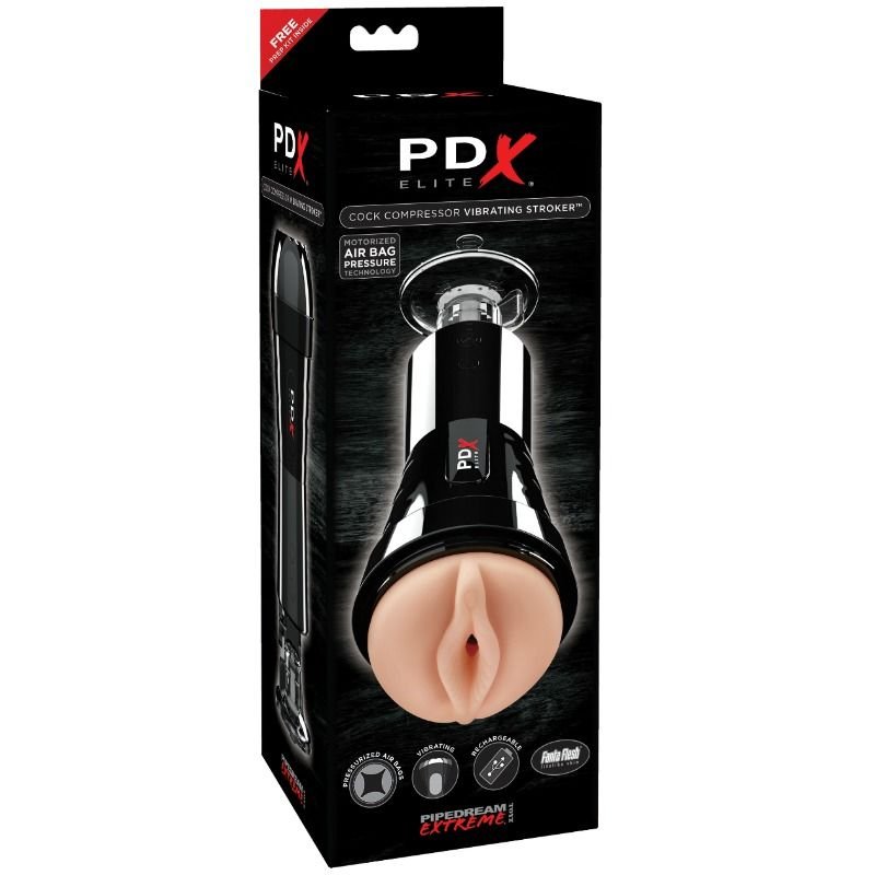 PDX ELITE - MASTURBADOR CON VIBRACIÓN Y EFECTO COMPRESOR - JUGUETES BIENESTAR - El Arte del Placer