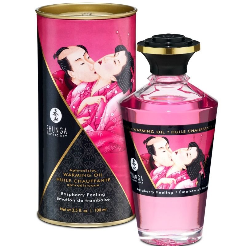 SHUNGA - ACEITE MASAJE EFECTO CALOR SABOR INTENSO FRAMBUESA 100 ML - Con efecto calor - El Arte del Placer