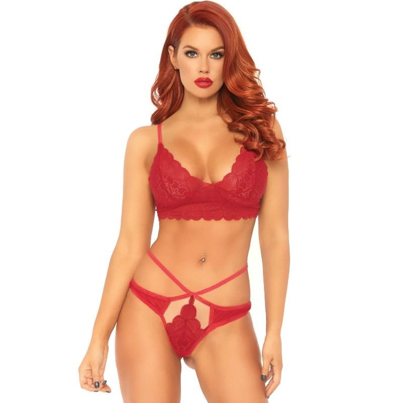LEG AVENUE - SET 2 PIEZAS CON TANGA DOBLE TIRANTA M/L ROJO - Lencería Mujer - El Arte del Placer