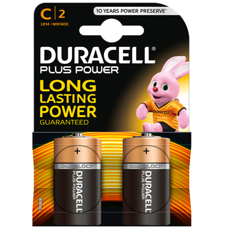 DURACELL - PLUS POWER PILA ALCALINA C LR14 BLISTER 2 UNIDADES - ARTÍCULOS VARIOS - El Arte del Placer