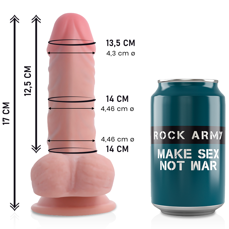 ROCKARMY - DUAL DENSITY PANZER DILDO REALISTA 17 CM -O- 4.46 CM - Dildos sin Vibración - El Arte del Placer