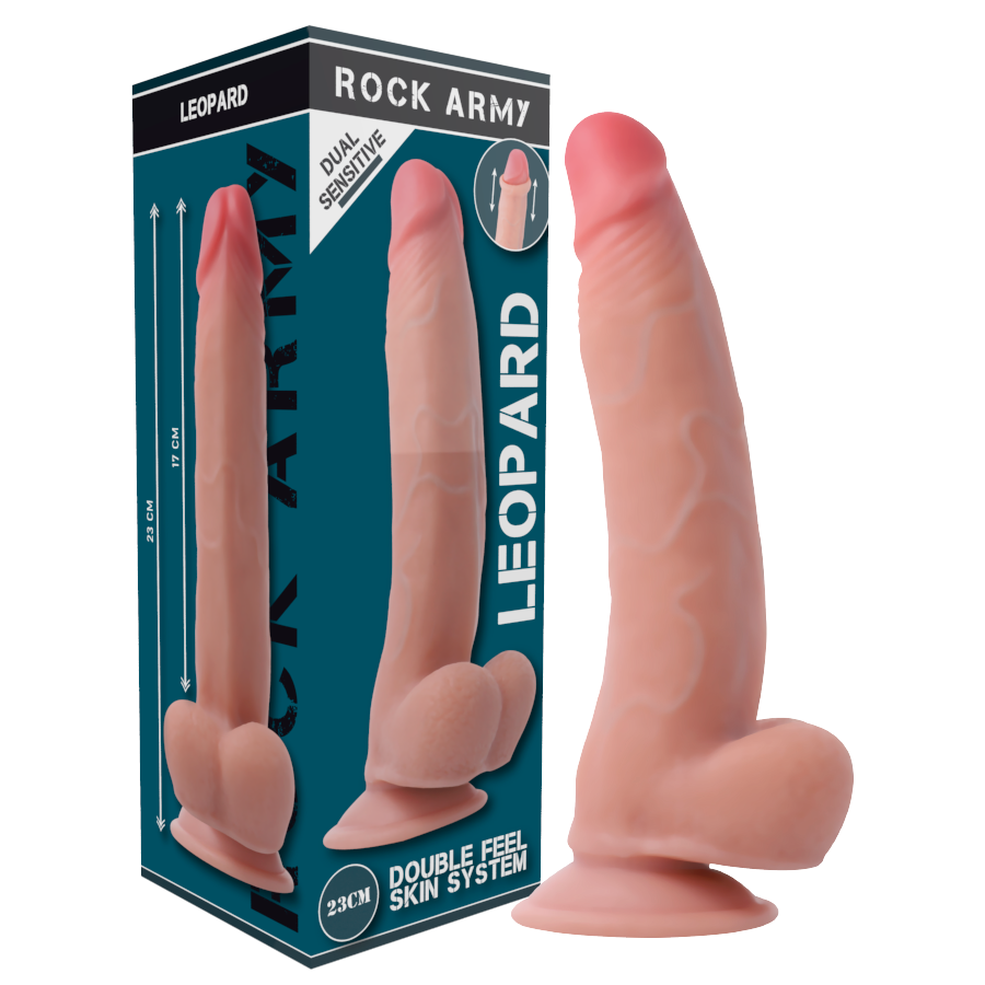 ROCKARMY - LEOPARD DILDO REALISTA DUAL DENSITY 23 CM -O- 4.77 CM - Dildos sin Vibración - El Arte del Placer