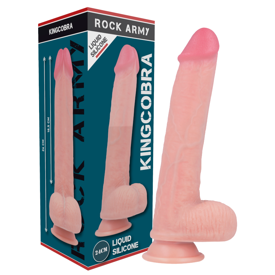 ROCKARMY - KINGCOBRA DILDO REALÍSTICO LIQUID SILICONE 24 CM -O- 4.77 CM - Dildos sin Vibración - El Arte del Placer