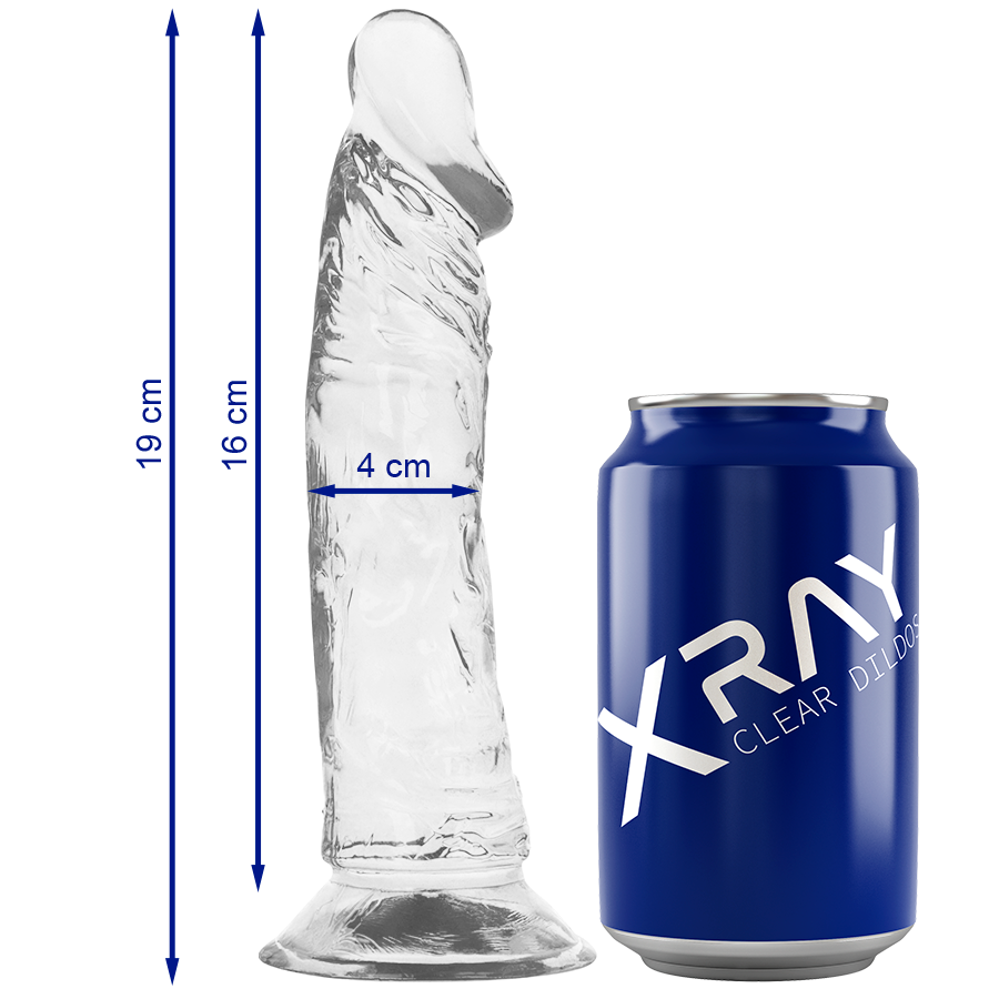 X RAY - CLEAR DILDO TRANSPARENTE 19 CM -O- 4 CM - Dildos sin Vibración - El Arte del Placer