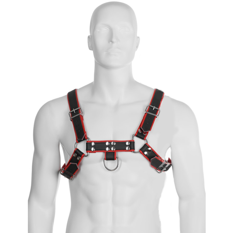 LEATHER BODY - CHAIN HARNESS III BLACK / RED - Arneses Hombre - El Arte del Placer