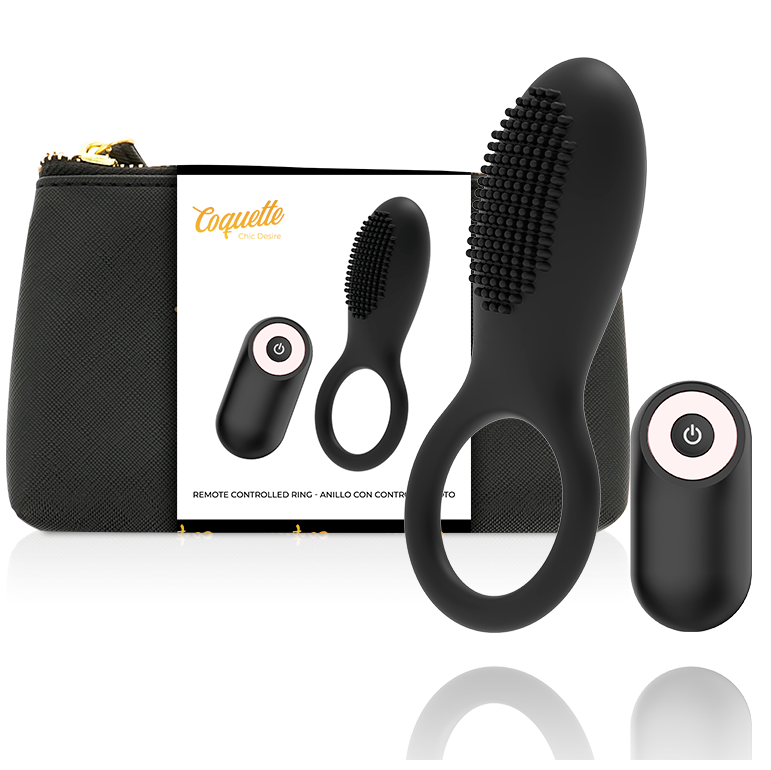 COQUETTE CHIC DESIRE - ANILLO VIBRADOR CONTROL REMOTO RECARGABLE NEGRO / GOLD - Accesorios para el pene - El Arte del P…