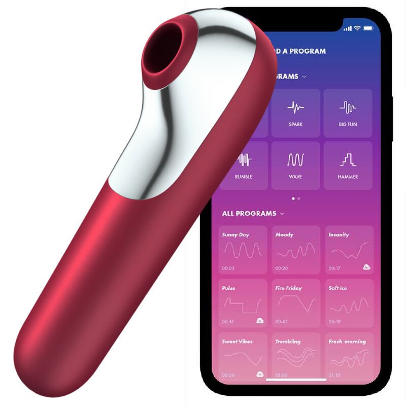 SATISFYER - DUAL LOVE VIBRADOR Y SUCCIONADOR CON AIRE PULSADO ROJO - JUGUETES BIENESTAR - El Arte del Placer