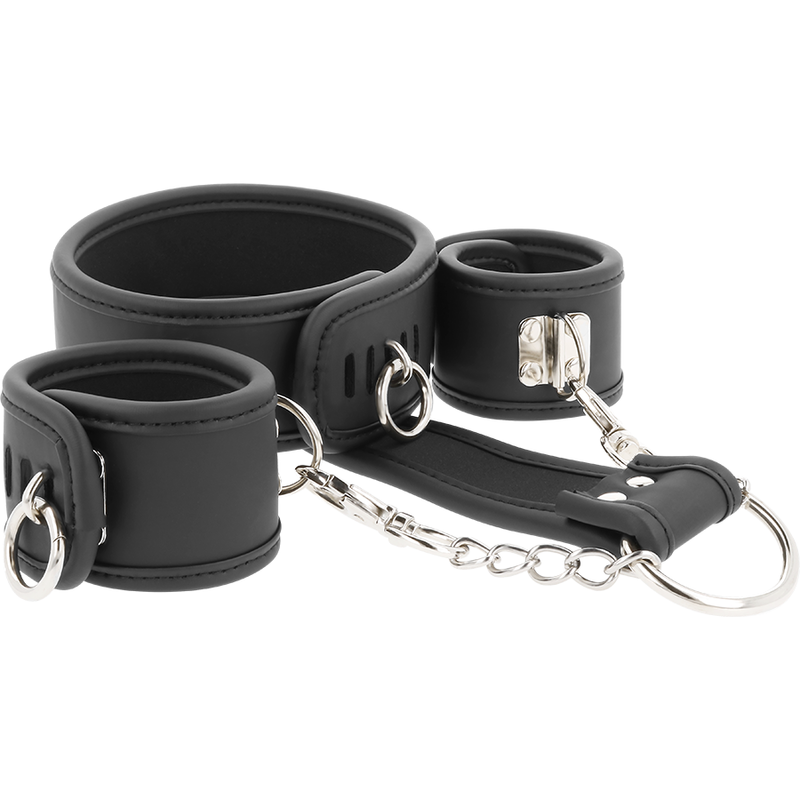 FETISH SUBMISSIVE – COLLAR Y ESPOSAS CUERO VEGANO CON FORRO DE NEOPRENO - BDSM & BONDAGE - El Arte del Placer