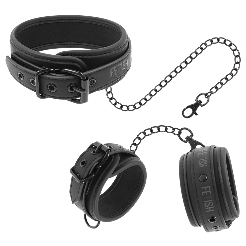 FETISH SUBMISSIVE – COLLAR Y ESPOSAS CUERO VEGANO CON FORRO DE NEOPRENO - BDSM & BONDAGE - El Arte del Placer