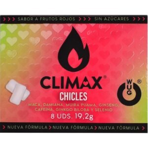 WUG Climax - Chicle funcional con Maca, Damiana y Ginseng para potenciar el deseo y la vitalidad íntima BLISTER 8 UDS